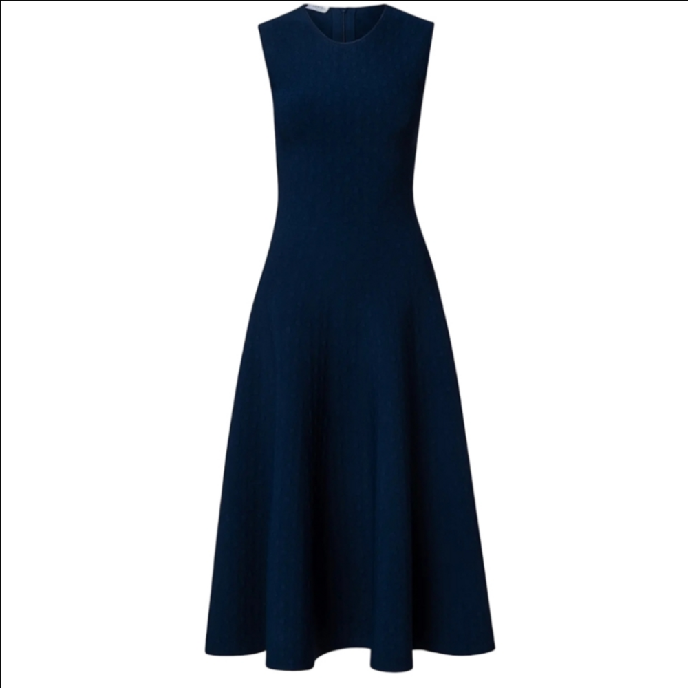 Akris punto Knit Jacquard Midi-Dress Size 16 Navy - Picture 4 of 14